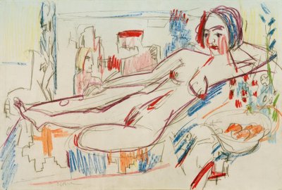 Desnudo femenino reclinado en una otomana de Ernst Ludwig Kirchner